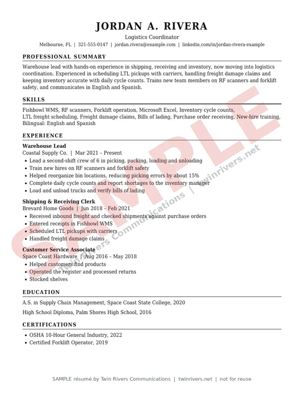 Sample Classic résumé: black and white with a centered name, watermarked SAMPLE